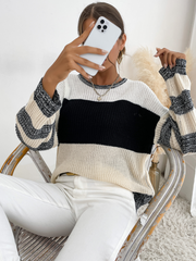 Black Grey Stripe Block Sweater