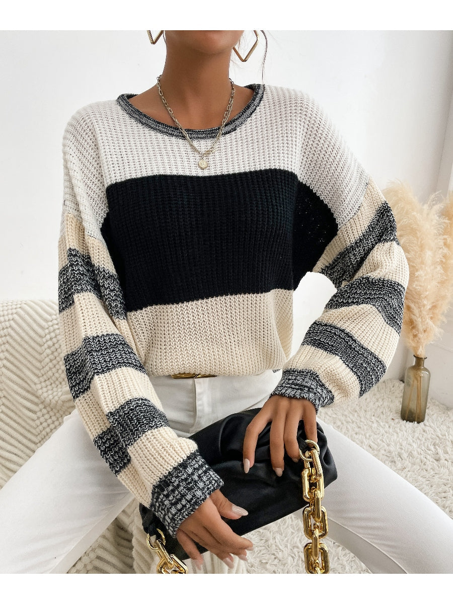 Black Grey Stripe Block Sweater