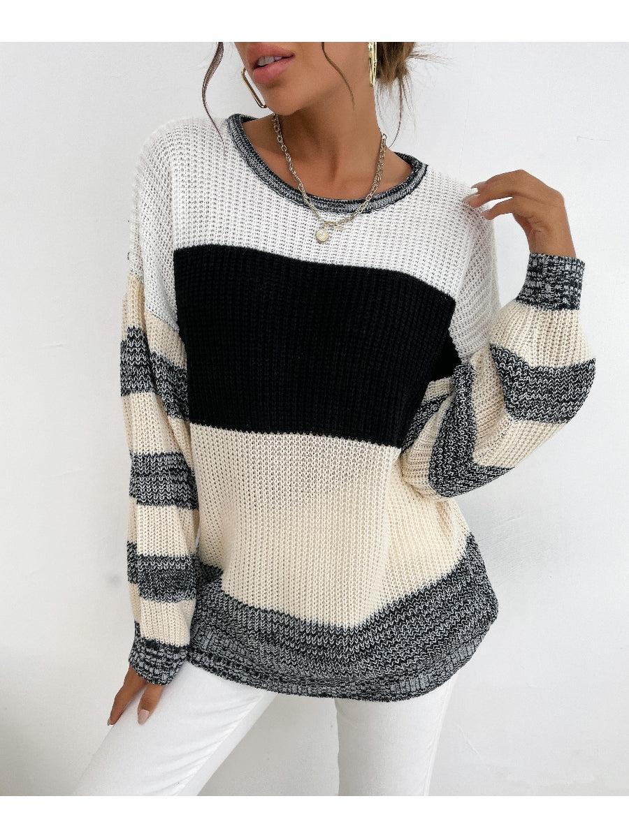 Black Grey Stripe Block Sweater