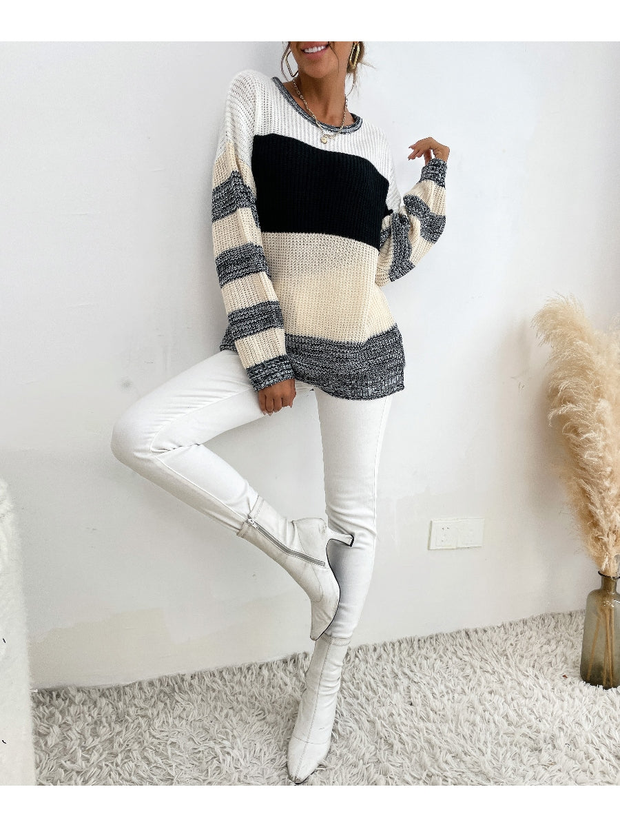 Black Grey Stripe Block Sweater