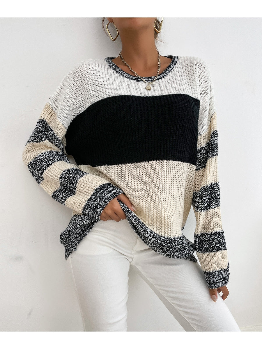 Black Grey Stripe Block Sweater