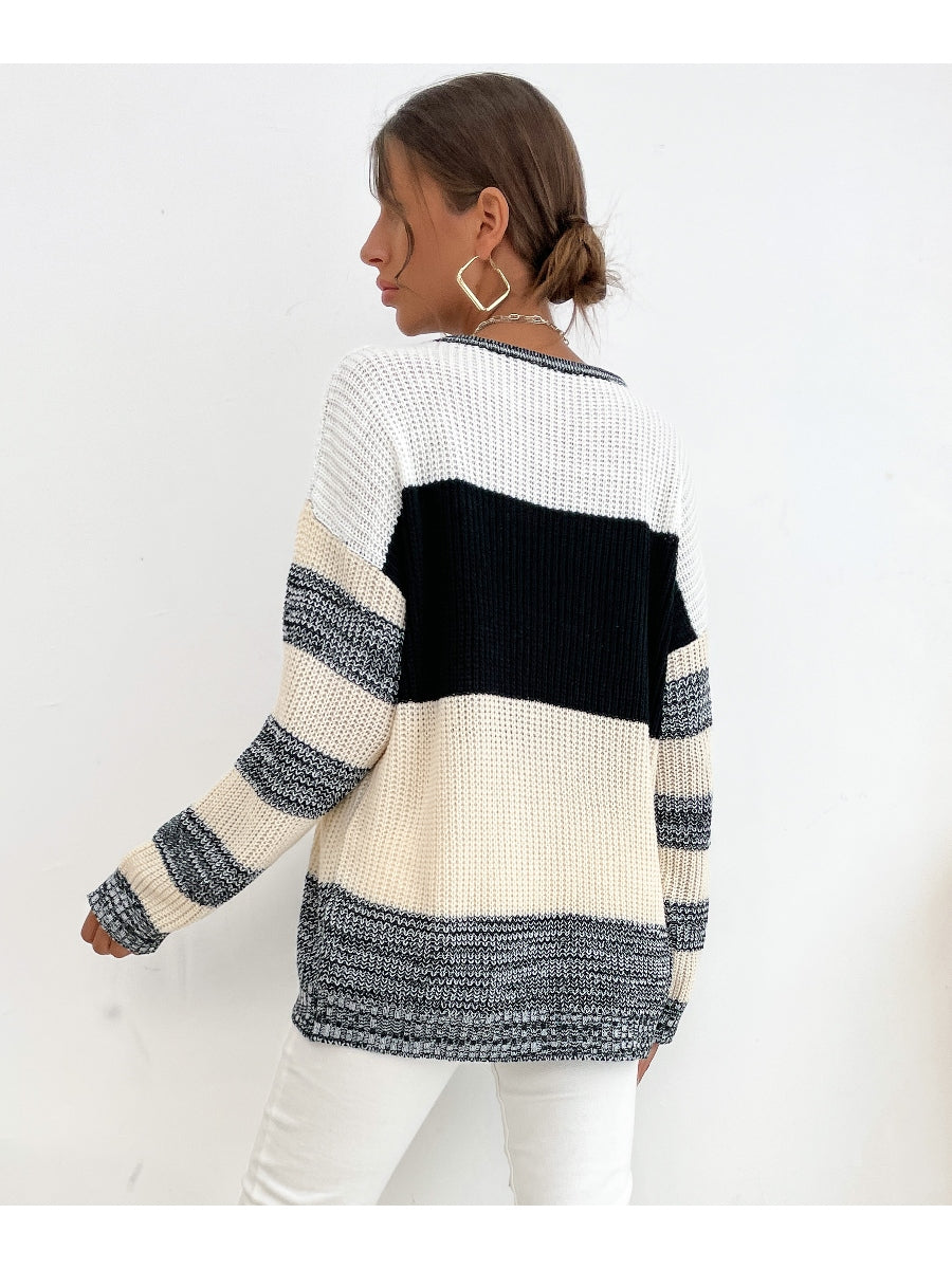 Black Grey Stripe Block Sweater