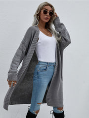 Braid Open Knit Long Cardigan - Grey