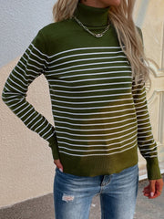 Green Stripe Turtleneck Knit Top