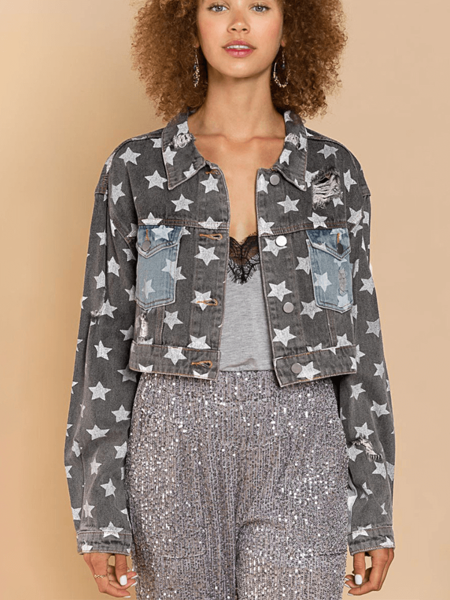 FESTIVAL STARS RIPPED DENIM SHACKET