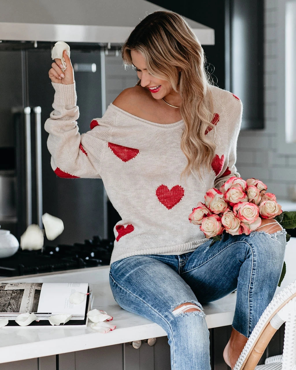My Floral Heart Oversized Knit Sweater