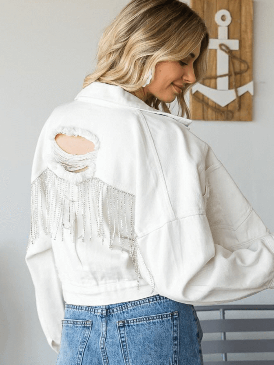DAY RIDER POCKETED RIPPED BACK DENIM JACKET