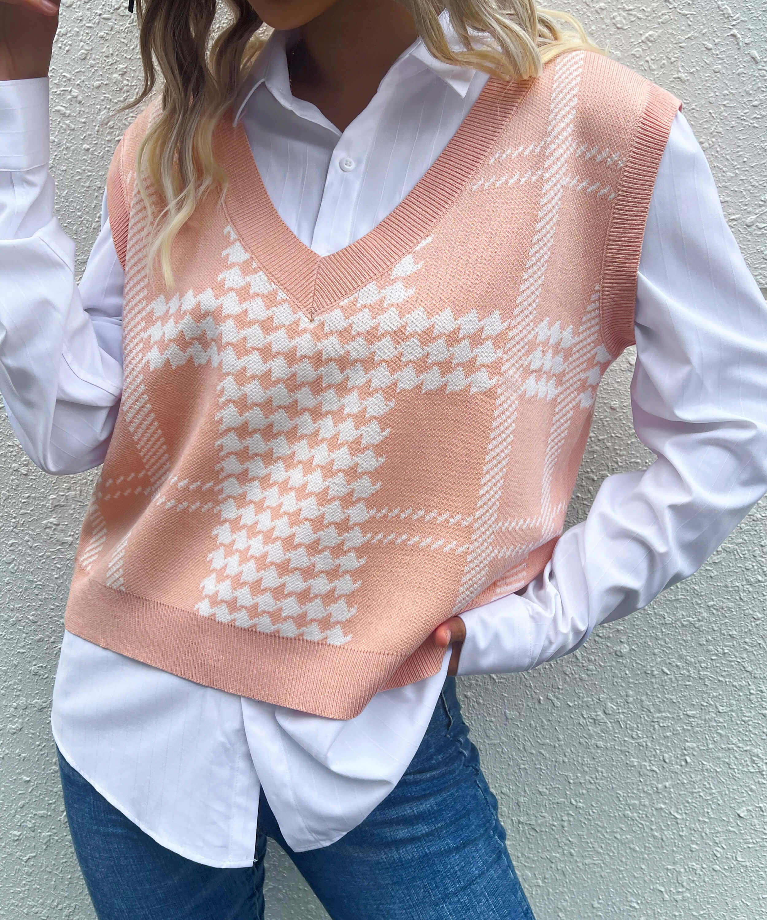 Harvard Knit Sweater Vest - Pink