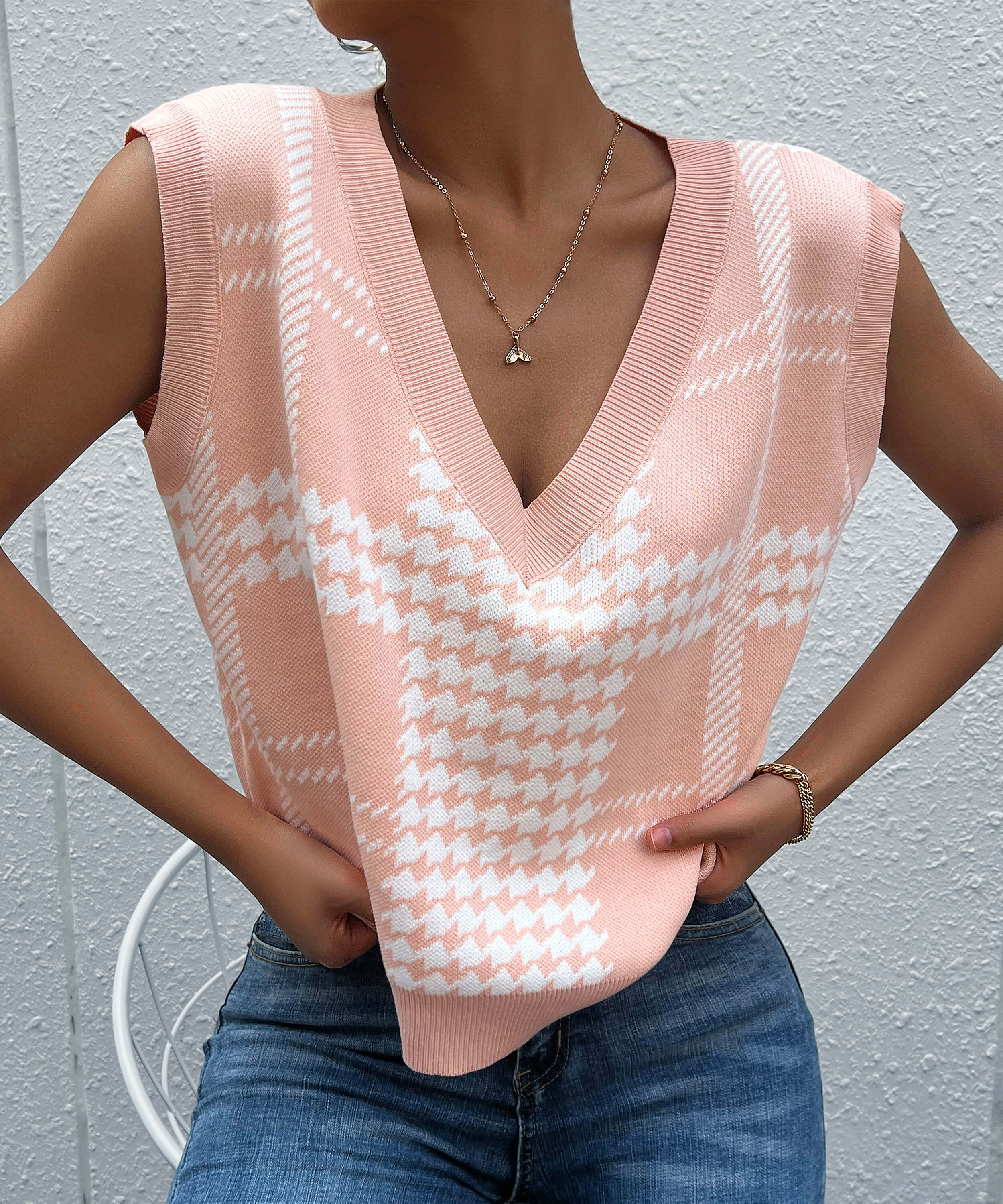 Harvard Knit Sweater Vest - Pink
