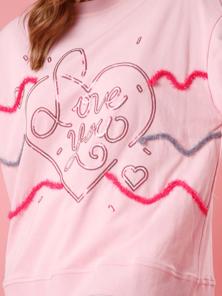 Love You Sequins Glitter Sweater - Pink