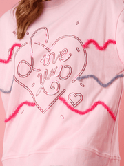 Love You Sequins Glitter Sweater - Pink