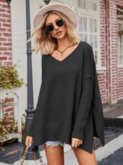 Parkin Heart Neck Knit Sweater - Black