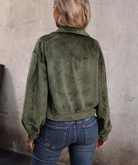 Sabrina Cropped Corduroy Shacket - Olive
