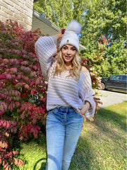 Puff sleeve V-Neck Sweater - Beige