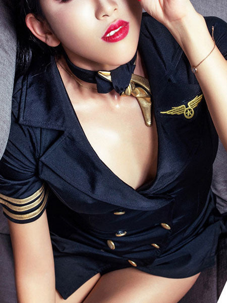 Airhostess Costume Double Breasted Stamping 5 Piece Halloween