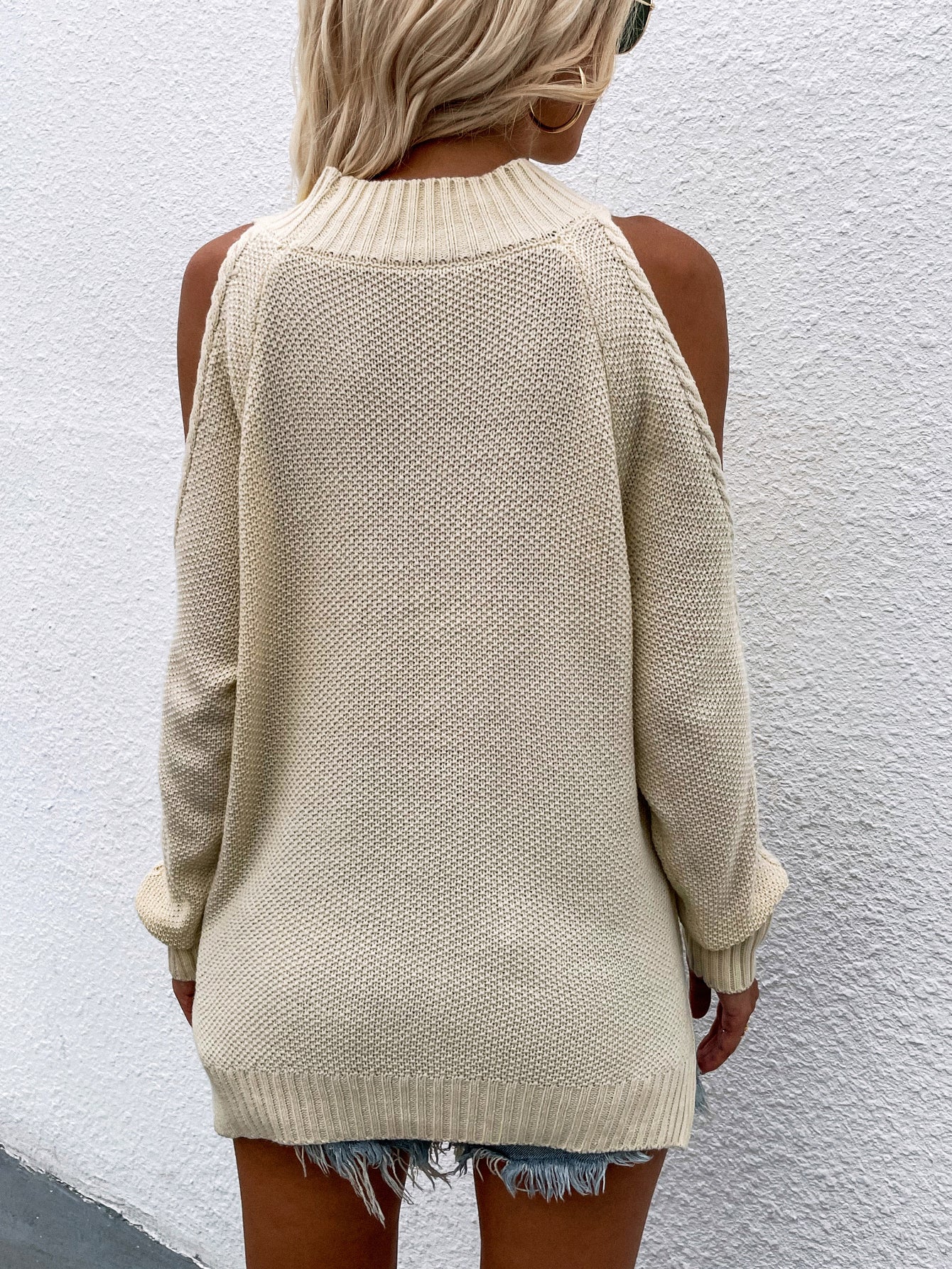 Apricot Shoulder Cut-Out Knit Sweater