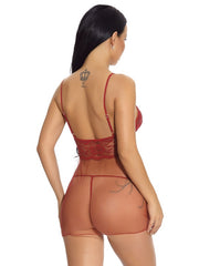 Baby dolls Lingerie Bows Floral Print Backless Lace Sexy
