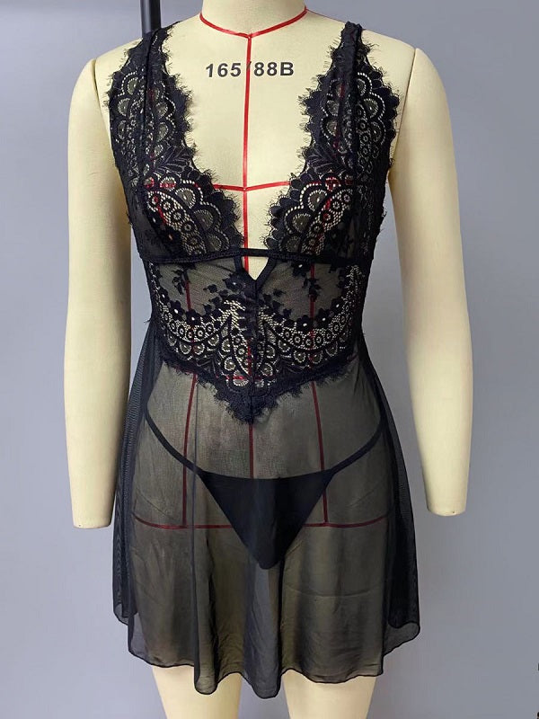 Babydolls For Lace Floral Print Backless Lace Lingerie
