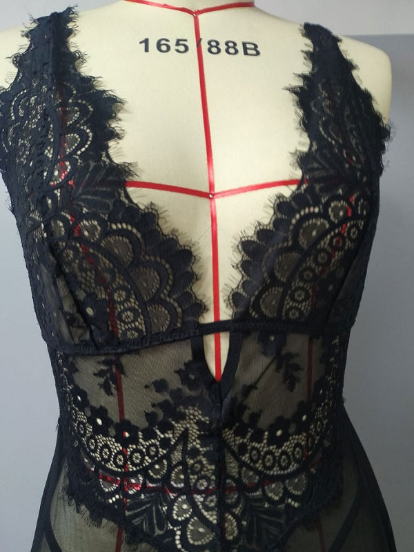 Babydolls For Lace Floral Print Backless Lace Lingerie