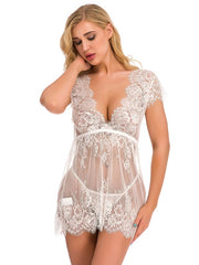 Babydolls Lingerie Lace up Floral Print Backless Lace Sexy