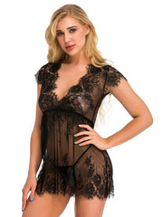 Babydolls Lingerie Lace up Floral Print Backless Lace Sexy