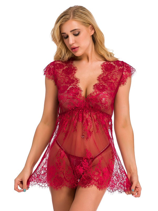 Babydolls Lingerie Lace up Floral Print Backless Lace Sexy
