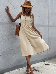 LINDSAY Linen Blend Dress - Beige