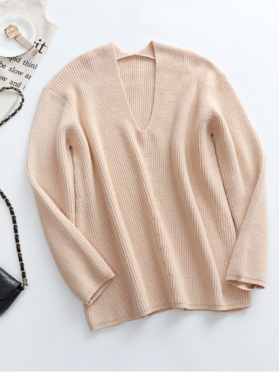 Beige Marjorie V-neck Knit Sweater