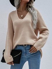 Beige Marjorie V-neck Knit Sweater