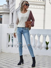 GRANIA Two Tone Color Block Knit Sweater - Beige