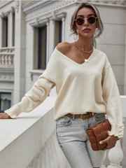 DARIUS Drop Shoulder V-neck Knit Top - Beige