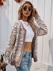 Tiger Year Animal Patterned Knit Cardigan - Beige