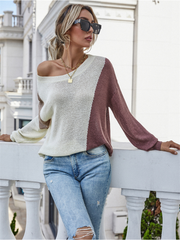 GRANIA Two Tone Color Block Knit Sweater - Beige