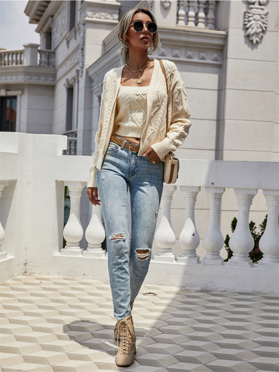 RACHAELS Knit Cardigan Set - Beige