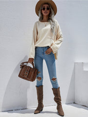 DORETTA Beige Oversized Front Pocket Knit Sweater