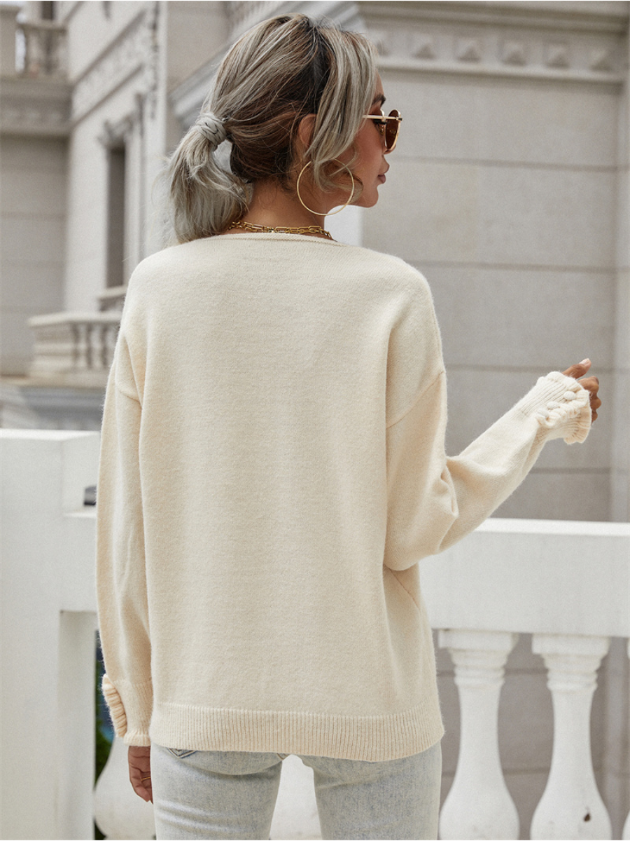 DARIUS Drop Shoulder V-neck Knit Top - Beige