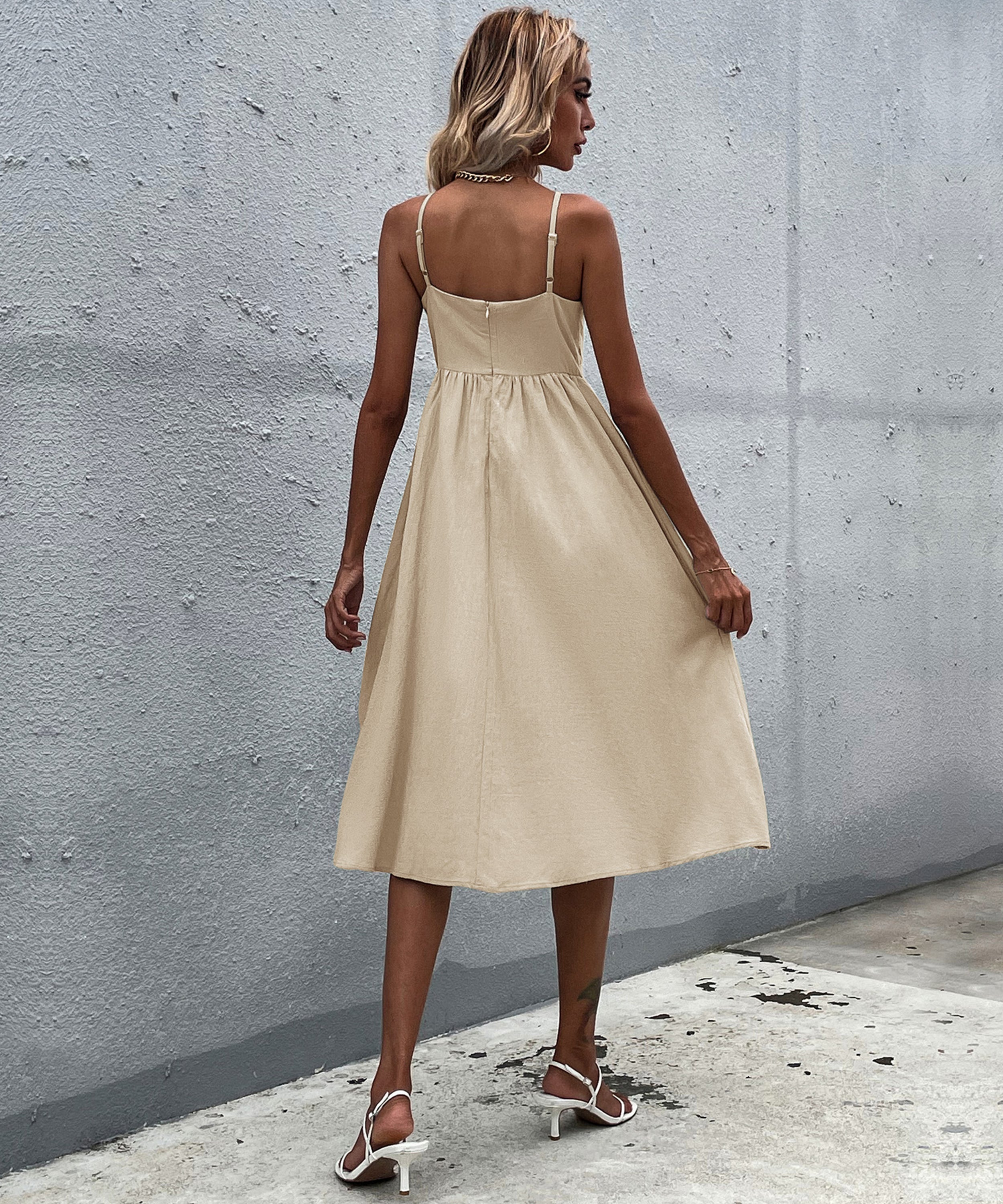 LINDSAY Linen Blend Dress - Beige