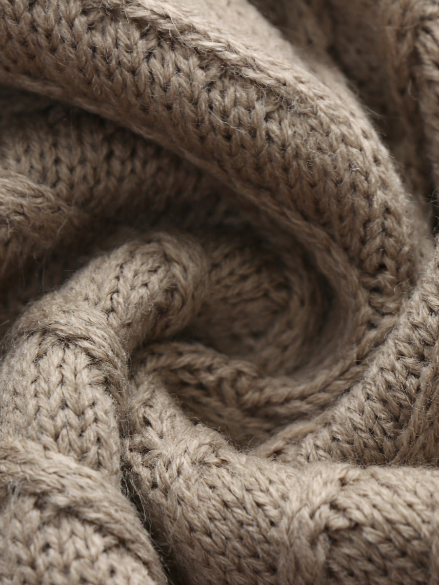 Beige Shoulder Cut-Out Knit Sweater