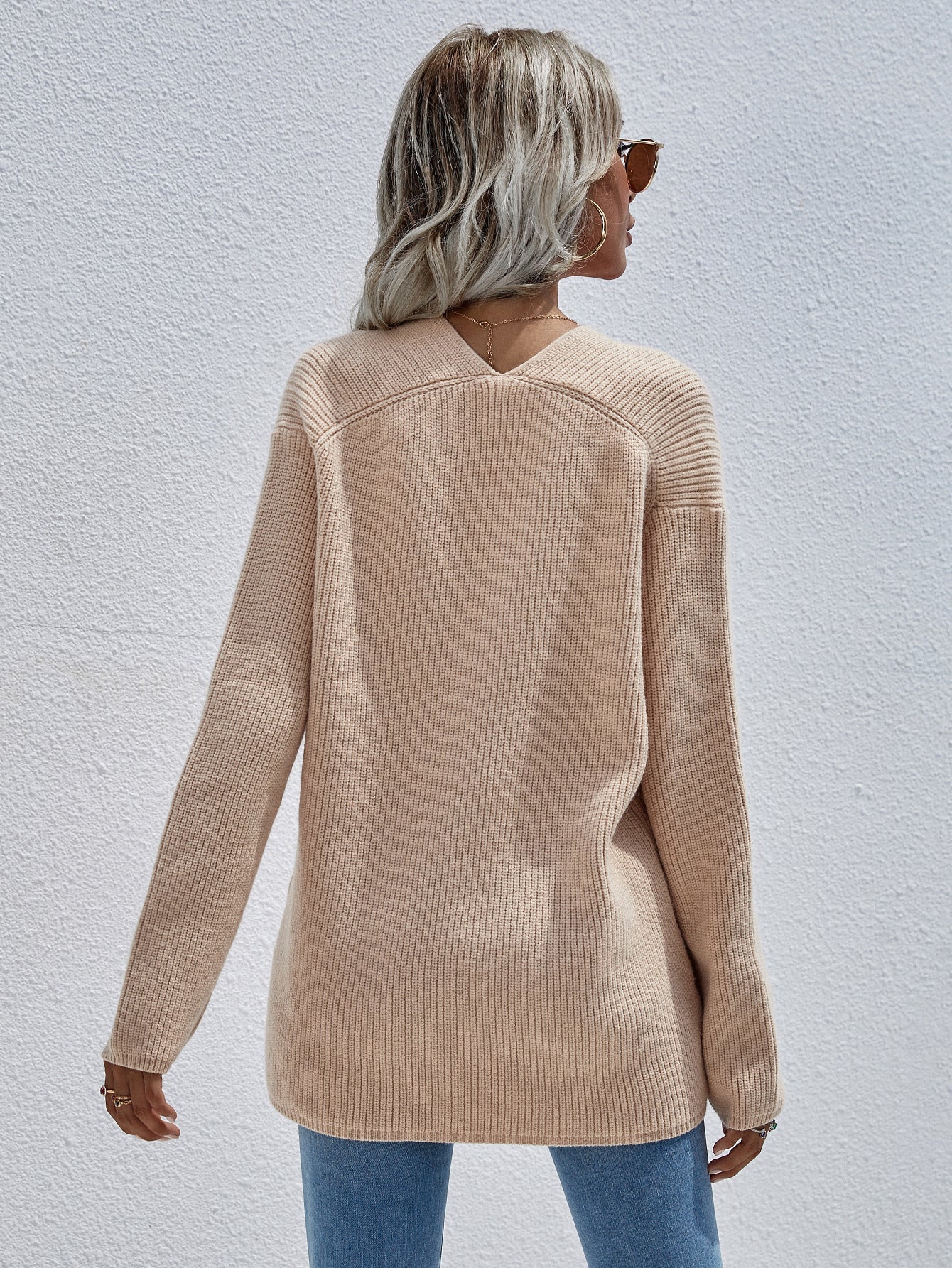 Beige Marjorie V-neck Knit Sweater