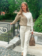 GRANIA Batwing Sleeve Block Color Knit Sweater