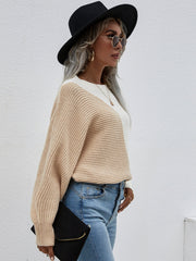 GRANIA Batwing Sleeve Block Color Knit Sweater