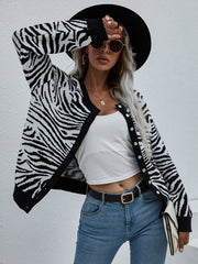 Tiger Year Animal Patterned Knit Cardigan - Black
