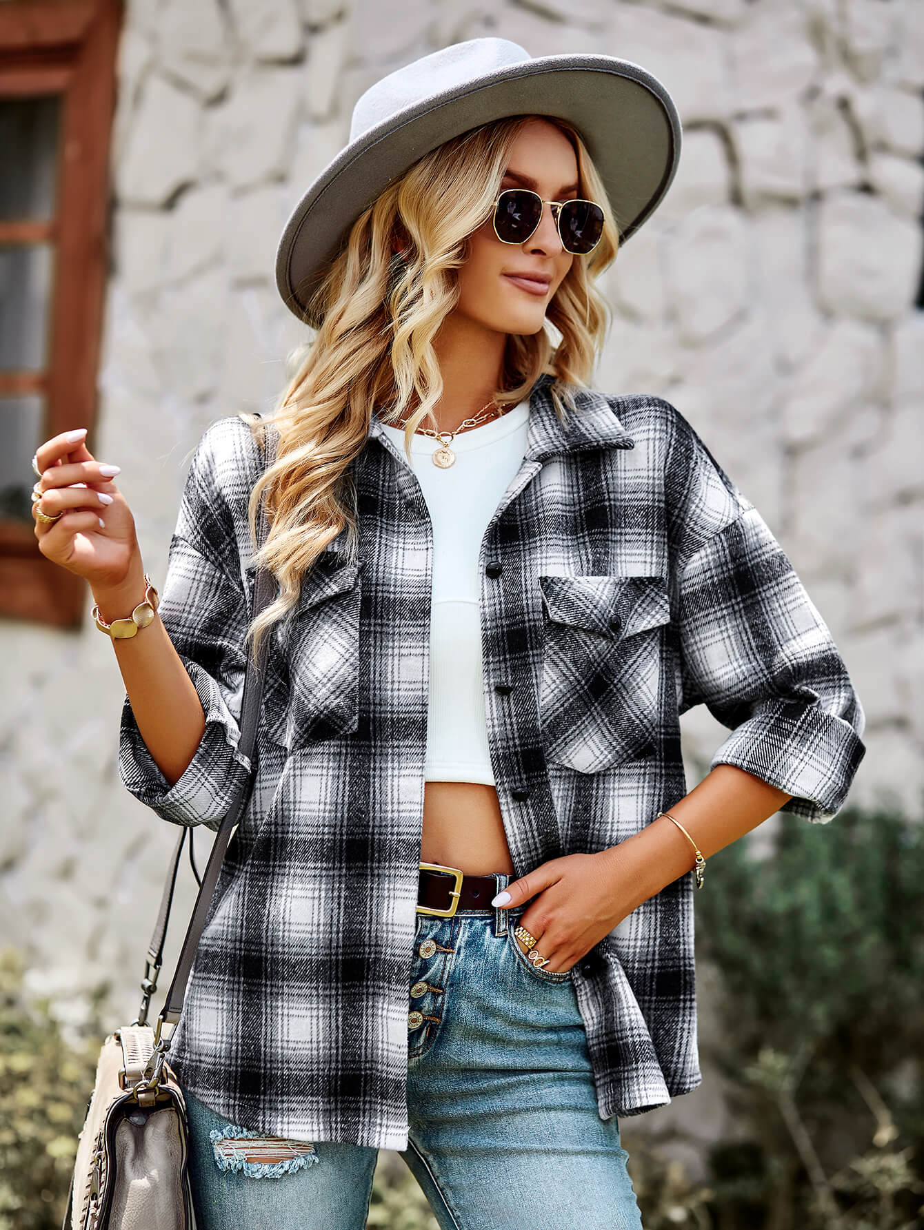 LUCKY ONE PLAID SHACKET - BLACK