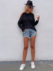 Black Shoulder Cut-Out Knit Sweater