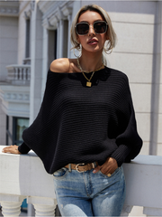 GISELE Lantern Sleeve Tighten Cuff Knit Top - Black