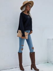 OVERSIZED COLLARED DOWN KNIT SWEATER - BLACK