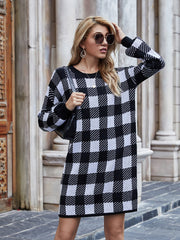 KAITLYN Plaid Knit Dress - Black