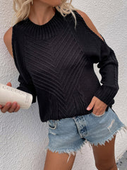 Black Shoulder Cut-Out Knit Sweater