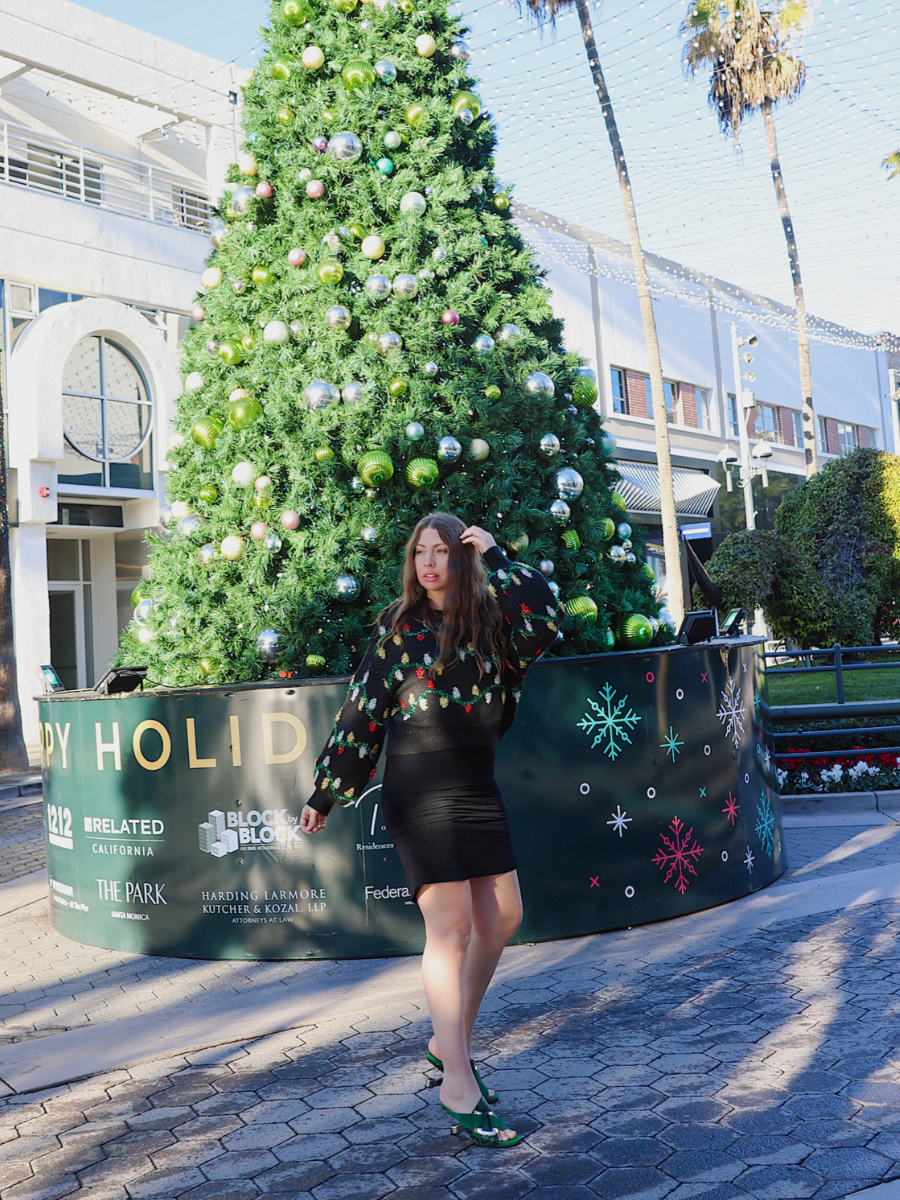 Black & Green Glitter Christmas Light Sweater