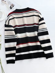 Black White Red Stripe Crew Neck Knit Top